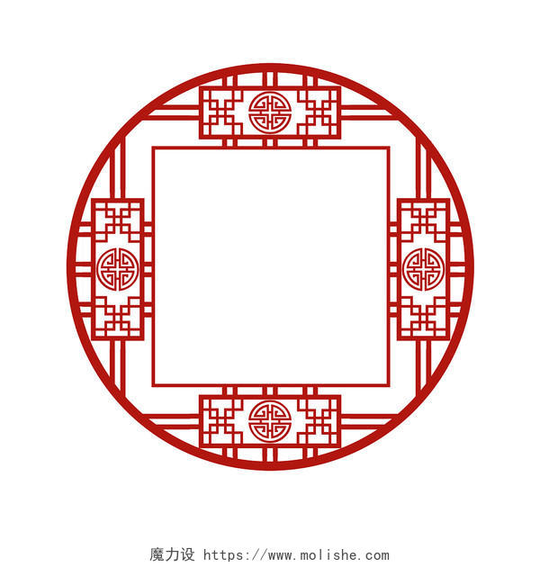 中国风剪纸图案古风边框中式圆形花边PNG素材